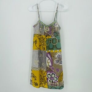 Cabi  Beaded Embellished Patchwork Floral Cotton Sundress Yellow Purple Size 2